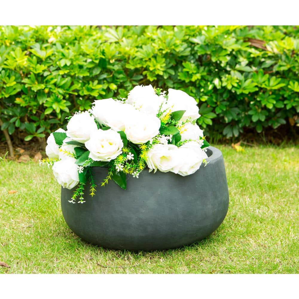 Charcoal Round Concrete Planter with Smooth Finish, 19"