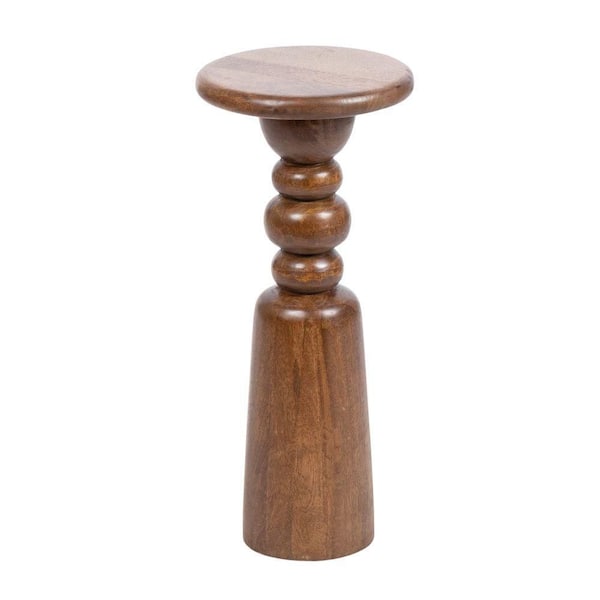 Kate and Laurel Tirollo 9.5 in. Walnut Brown Round Solid Wood End Table