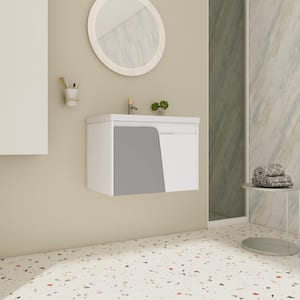 Modern 28 in. W x 18.5 in. D x 20.7 in. H Single Sink Floating Bath Vanity in White with White Ceramic Top