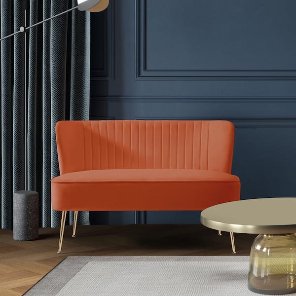 Farrah 46 in. Wide 2-Seater Velvet Upholstered Armless Wingback Loveseat Settee, Orange