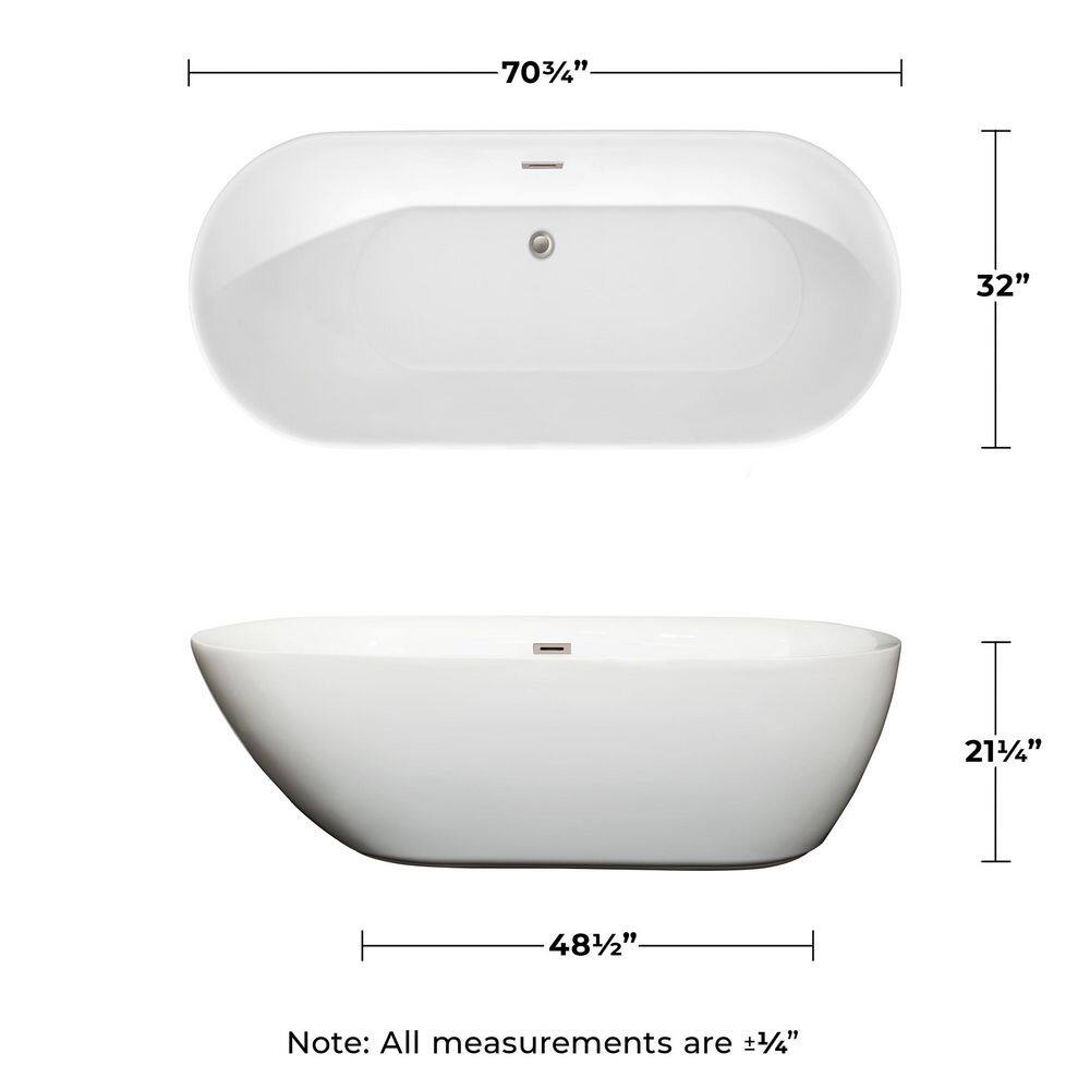 Melissa 71'' White Freestanding Acrylic Soaking Bathtub