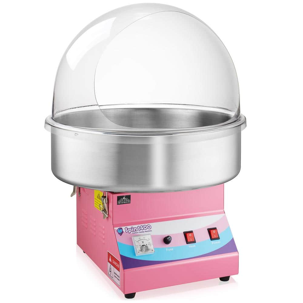 Olde Midway 1000 W Pink Cotton Candy Machine with Shield