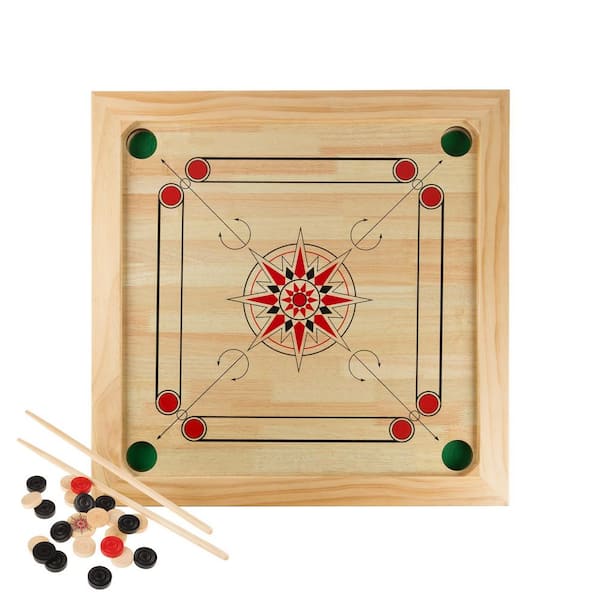 Wooden Carrom Board Game with Cue Sticks