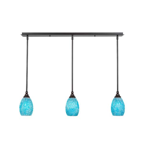 Unbranded Livingston 100-Watt 3 Light Dark Granite Linear Pendant Light with 5 in. Turquoise Fusion Glass Shades No Bulbs Included