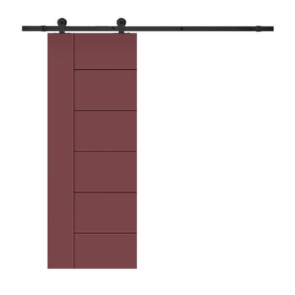 CALHOME Modern Classic 36 in. x 84 in. Maroon Stained Composite MDF Paneled Sliding Barn Door with Hardware Kit