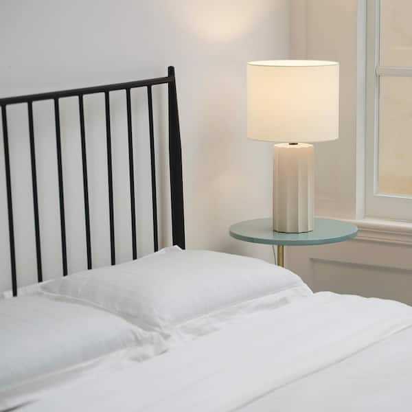 20 in. Ribbed Concrete Finish Table Lamp with White Linen Shade