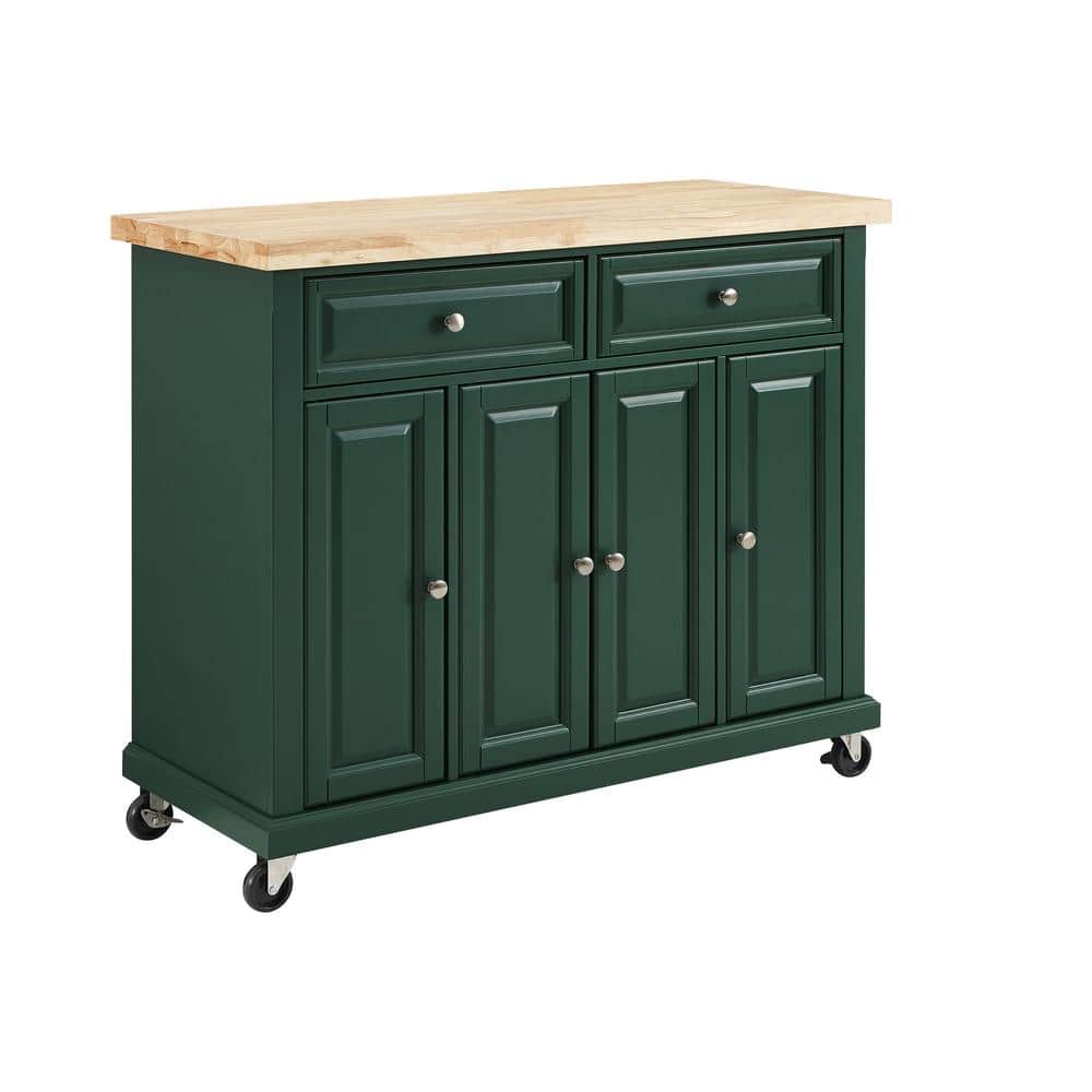 Emerald Green Birch Wood Kitchen Island Cart with Storage
