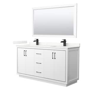 Icon 66 in. W x 22 in. D x 35 in. H Double Bath Vanity in White with Giotto Quartz Top and 58 in. Mirror