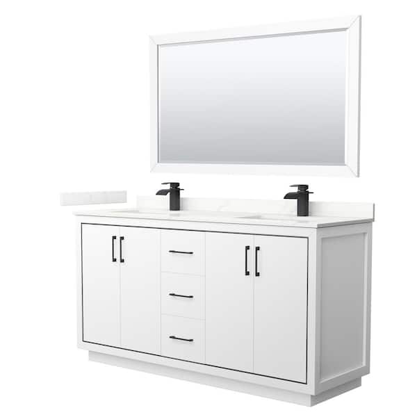 Wyndham Collection Icon 66 in. W x 22 in. D x 35 in. H Double Bath Vanity in White with Giotto Quartz Top and 58 in. Mirror