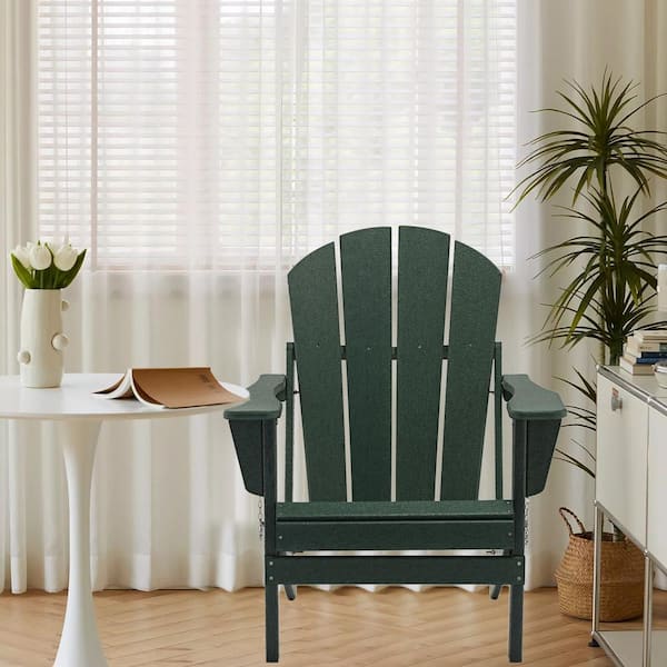 Satico Classic Folding Plastic Outdoor Patio Garden HDPE Adirondack Chair For All-Weather Use in Green