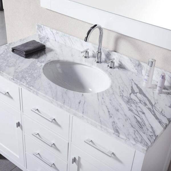 Design Element - London 48 in. W x 22 in. D Vanity in Pearl White with Marble Vanity Top and Mirror in Carrera White