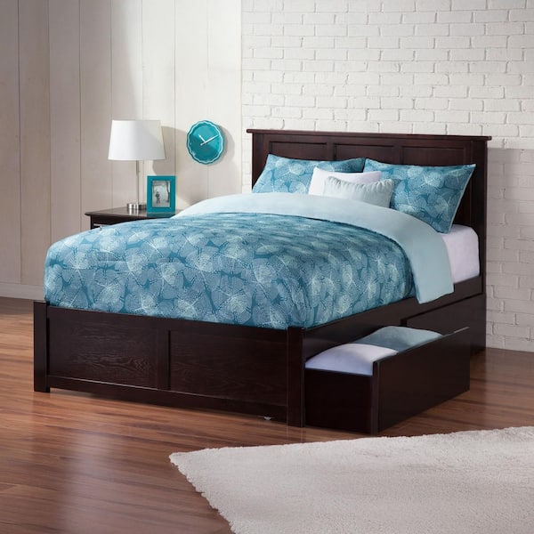 AFI Madison Full Platform Bed with Flat Panel Foot Board and 2-Urban Bed Drawers in Espresso