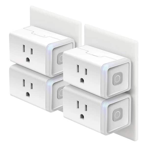 15A White Smart Plug Wi-Fi Outlet with Remote Control, Voice Control, No Hub Required for Indoor Use, 4-Pack