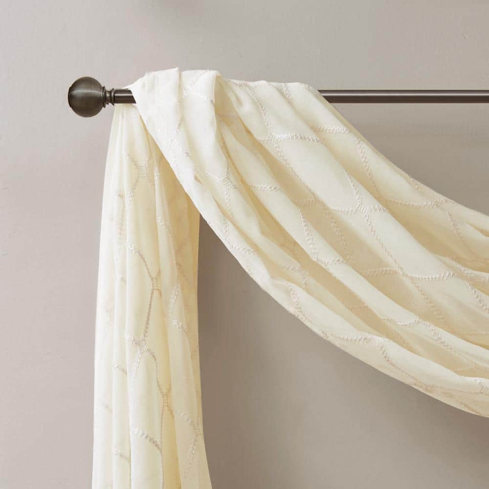 Ivory Diamond Sheer Embroidered Window Scarf Valance