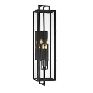 Knoll Road 42 in. Black Outdoor Hardwired Rectangle Frame Wall Sconce with No Bulbs Included