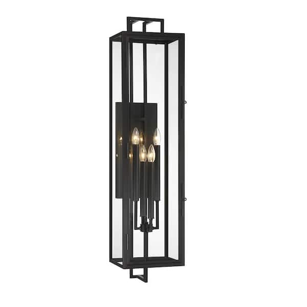 The Great Outdoors Knoll Road 42 in. Black Outdoor Hardwired Rectangle Frame Wall Sconce with No Bulbs Included
