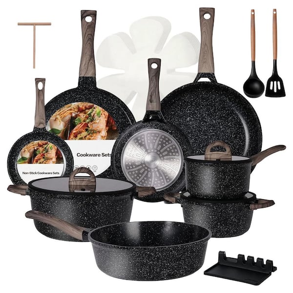 21-Piece Taupe Nonstick Ceramic Cookware Set Aluminum Core Removable Handles Oven Induction Safe Dishwasher Set
