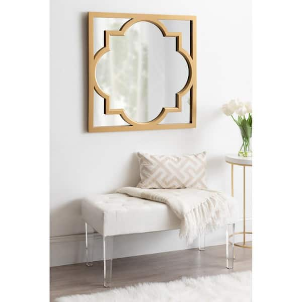 Kate and Laurel Marchon 30.00 in. H x 30.00 in. W Round Plastic Framed Gold  Mirror 220891 - The Home Depot