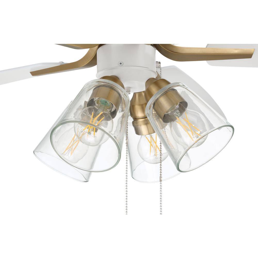 White Satin Brass 52" Ceiling Fan with Clear Glass Light