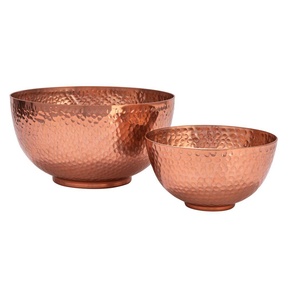 Copper Hand-Hammered Metal Serving Bowls, Set of 2