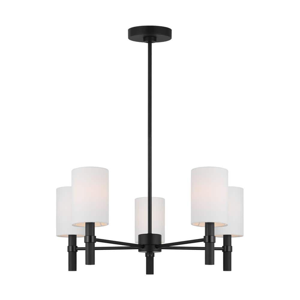 Midnight Black 5-Light Chandelier with White Linen Shades