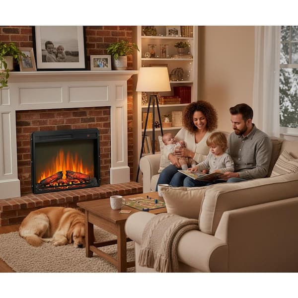 23 in. 1400-Watt Black 5000 BTU Recessed Electric Fireplace Utility Convection Infrared Space Heater with Remote