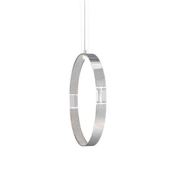 Eurofase Glade Collection 1-Light Large Ring Chrome LED Pendant