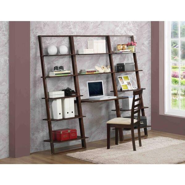 4D Concepts 92.9 in. Dark Cappuccino Rectangular 5 -Drawer Ladder Desk with Shelves
