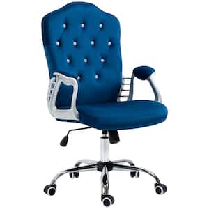 Dark Blue Velvet Home Office Chair, Computer Chair, Button Tufted Desk Chair with Swivel Wheels, Adjustable Height