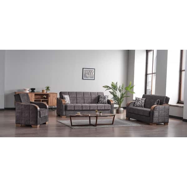Cobalt Collection Convertible Gray Armchair with Storage
