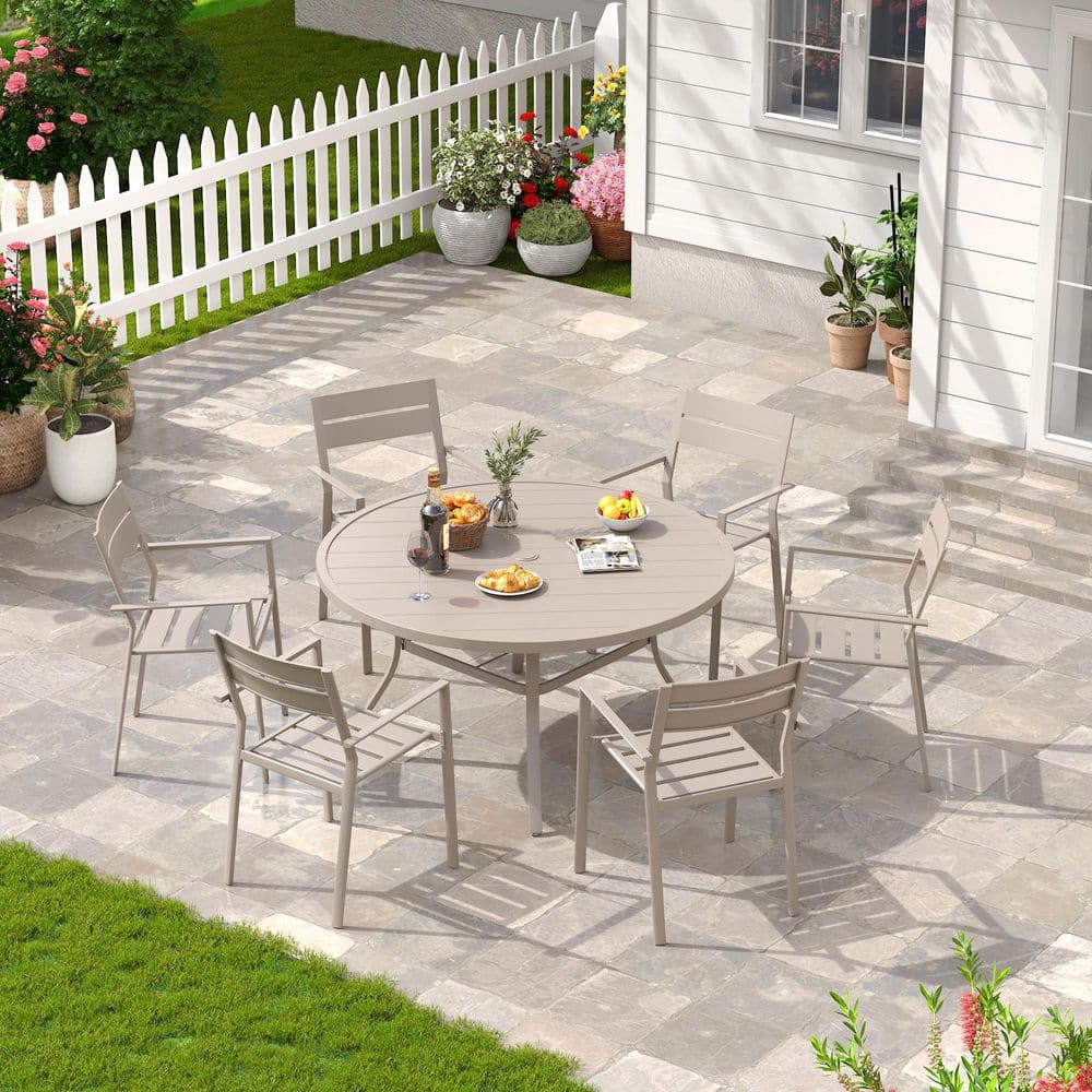 7-Piece Metal Outdoor Dining Set with 50 in. Sandshell Round Table and 6 Sandshell All-Weather Stackable Dining Chairs price history on PriceWatchPro