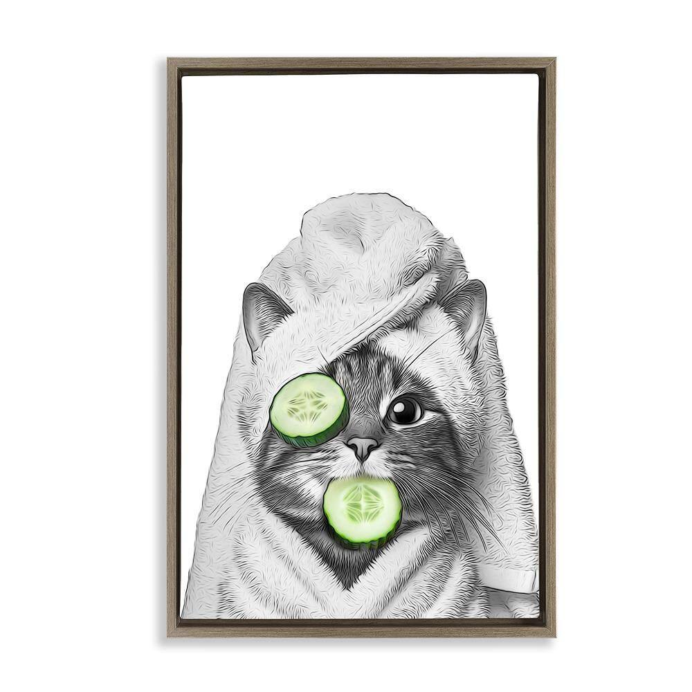 Spa Bath Day Cat by Annalisa Latella 1 Piece Brown Floater Frame Animal Graphic Art Print 25 in. x 17 in. price history on PriceWatchPro
