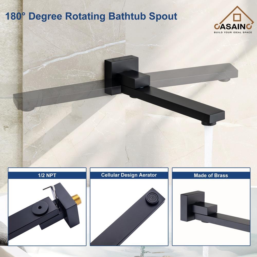 Matte Black 12" Wall Mount Square Shower System with Handheld Spray