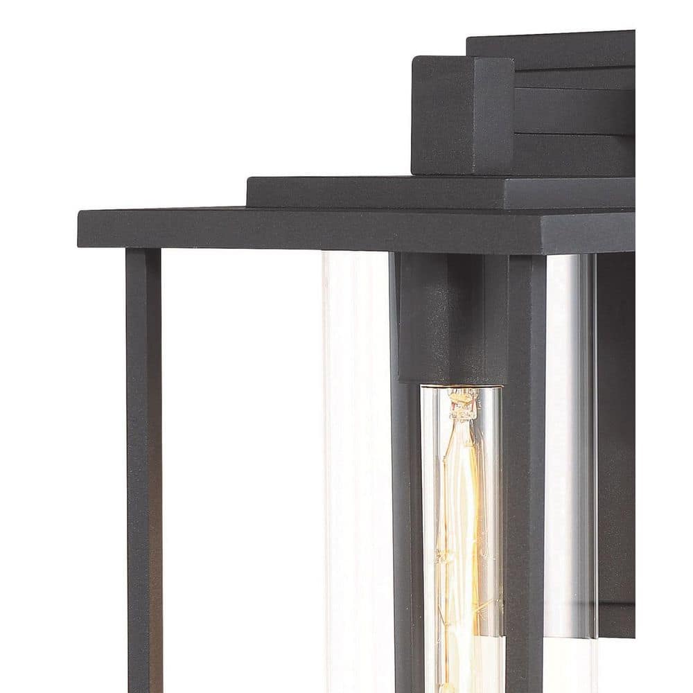 Trescott Contemporary Black Outdoor Wall Lantern with Clear Glass