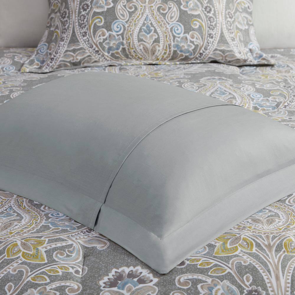 Elegant Grey Damask 5-Piece Cotton Duvet Cover Set