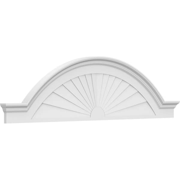 Ekena Millwork 2-1/2 in. x 76 in. x 20 in. Segment Arch W/ Flankers Sunburst Architectural Grade PVC Pediment