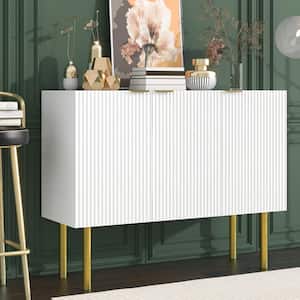 White Wood 47.2 in. W Simple and Luxury Sideboard with Adjustable Shelves, Gold Metal Legs and Handles