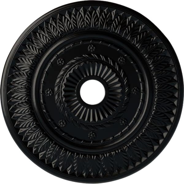 Ekena Millwork 1-1/8" x 26-3/4" x 26-3/4" Polyurethane Leaf Ceiling Medallion, Hand-Painted Jet Black