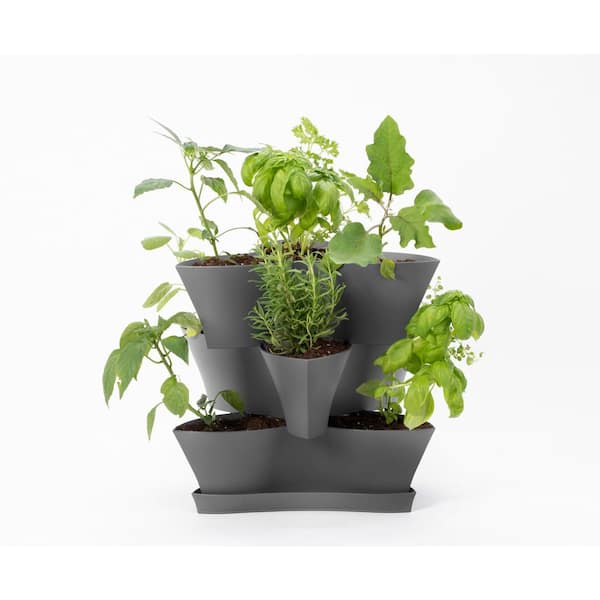 Bloem Collins Medium 16 in. 3-Tier Charcoal Gray Modular Multi-Level Vertical Herb Planter
