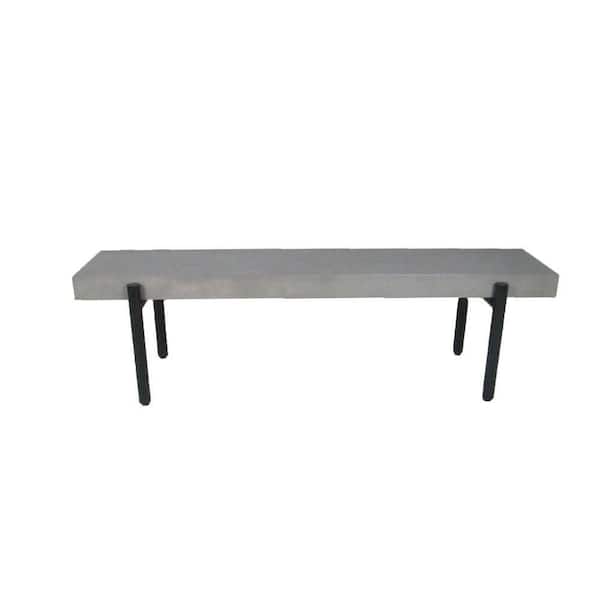Benjara Cid Gray and Black Concrete Top Bench with Metal Base (63 in. L x 14 in. W x 17.75 in. H)
