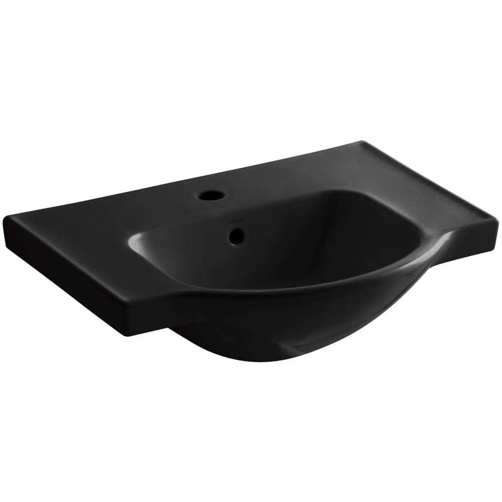 KOHLER Veer 24 in. Vitreous China Pedestal Sink Basin in Black Black with Overflow Drain K5248