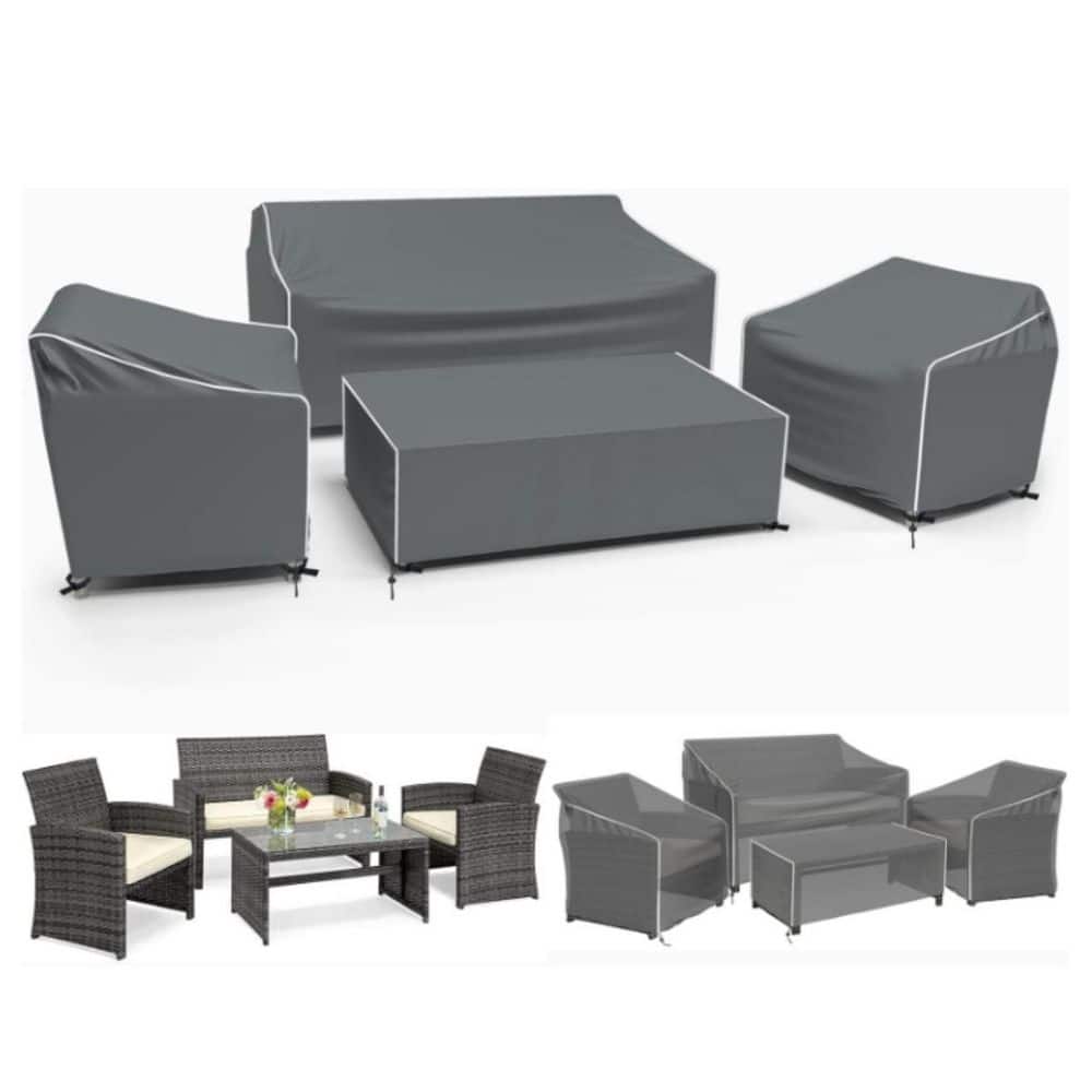 4-Piece Outdoor Furniture Cover,Waterproof,Suitable for Terrace Love Seat, Chair And Coffee Table,400D Heavy Duty, Grey