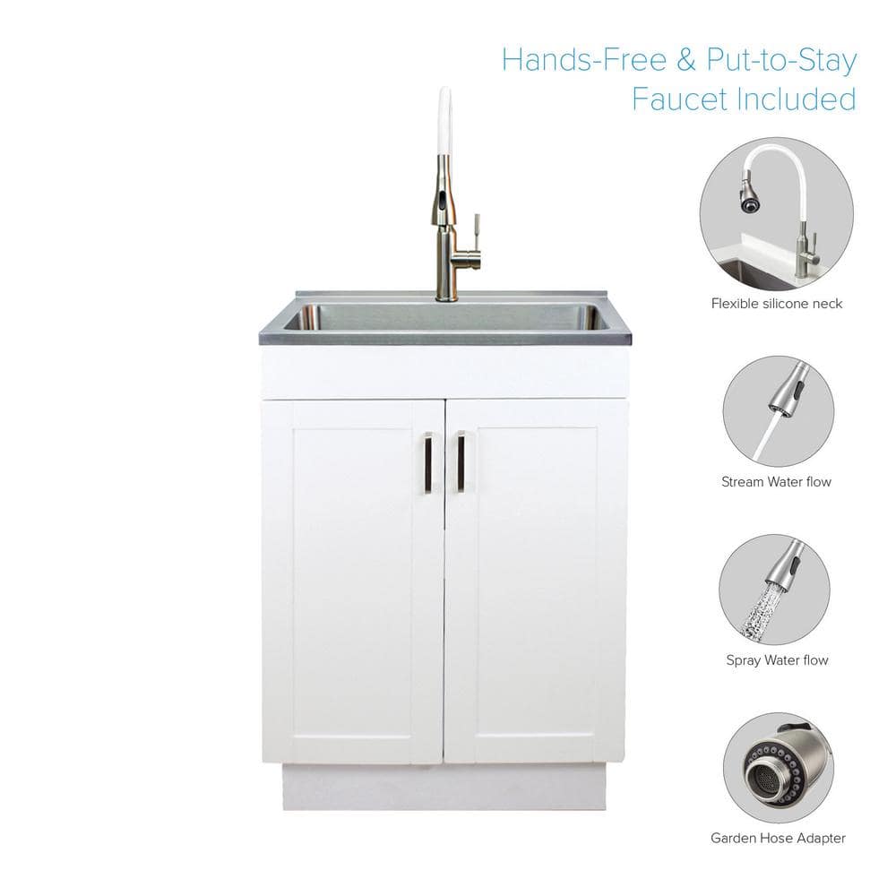 Maile Transitional 28 inch Laundry Cabinet with Pull-out Faucet and ABS Sink