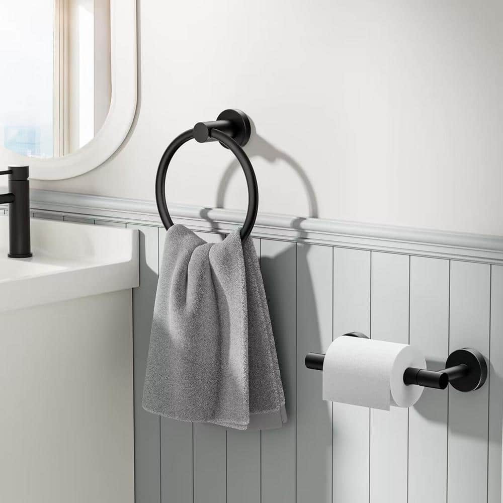 Matte Black 2-Piece Bathroom Hardware Set with Towel Ring