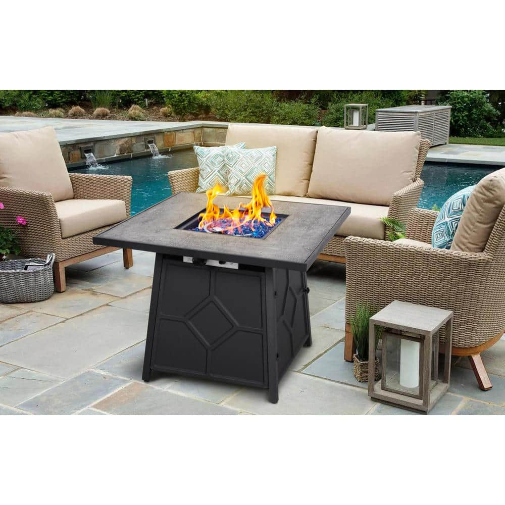 HeatMaxx 32 in. 40,000BTU Fire Pit Propane Gas Fire Pit Table Square ...