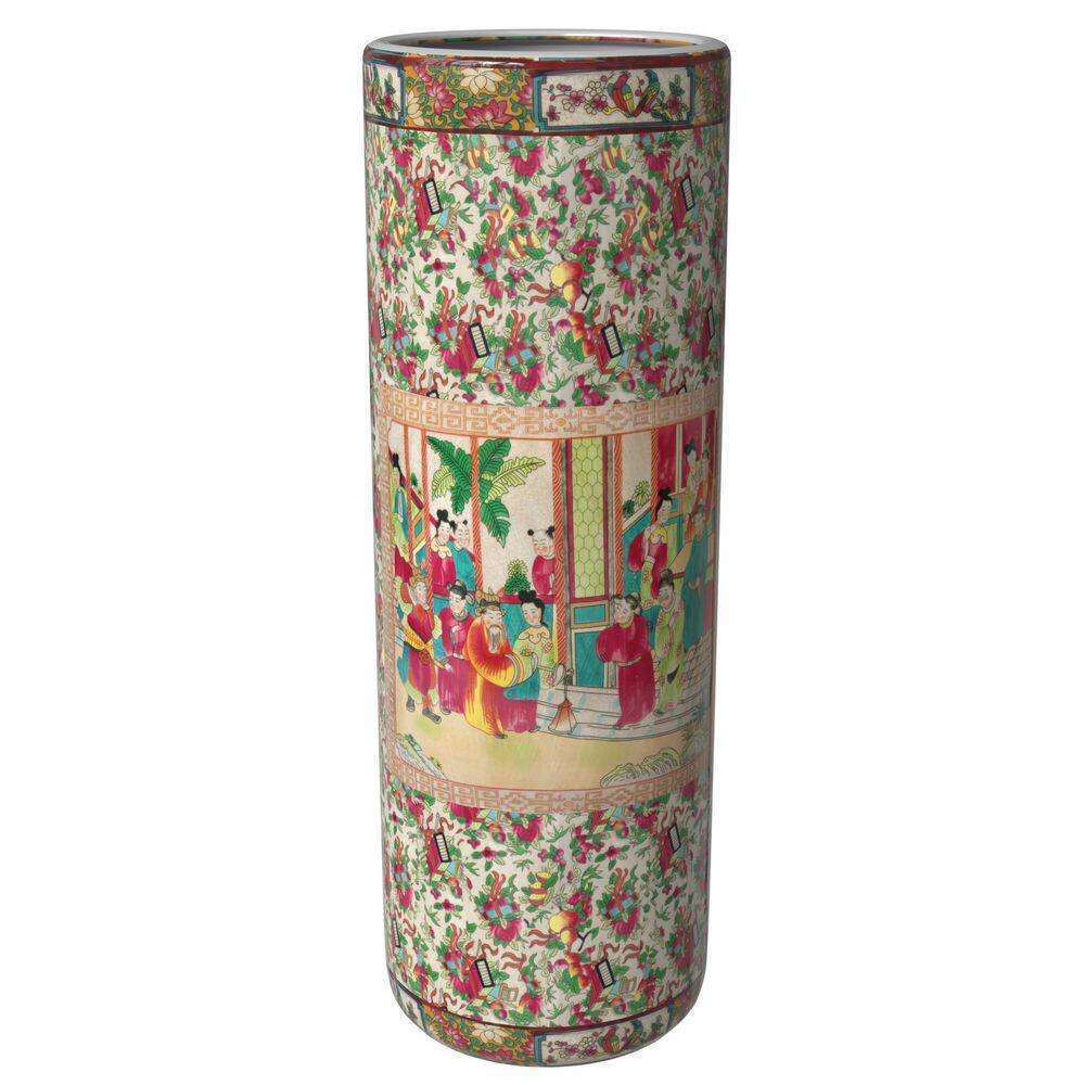 Colorful Glazed Porcelain Floral Cylinder Table Vase