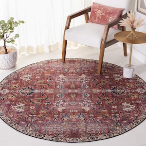Tucson Red/Beige 6 ft. x 6 ft. Machine Washable Distressed Border Floral Round Area Rug
