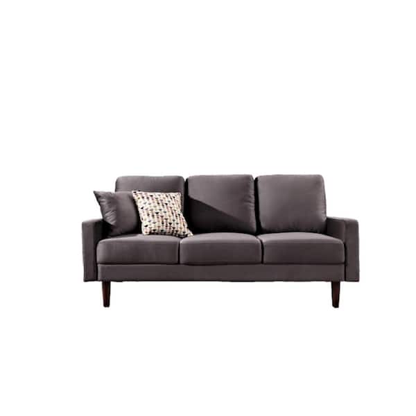 US Pride Furniture Josiah 72 in. Grey Velvet 3-Seater Lawson Sofa with Square Arms