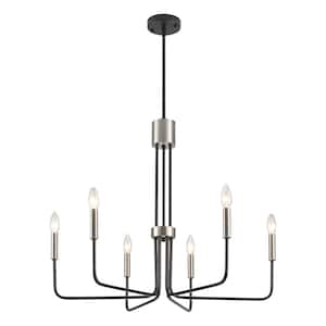 6-Light Brass Traditional Hanging Adjustable Linear Candlestick Chandelier for Dining Room Living Room