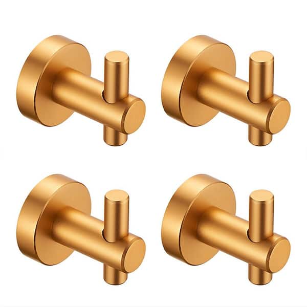 Brushed Gold Aluminum Alloy Wall-Mounted Knob Robe/Towel Hook, Bathroom Wall Hanging Hook with Round Base (4-Pack)
